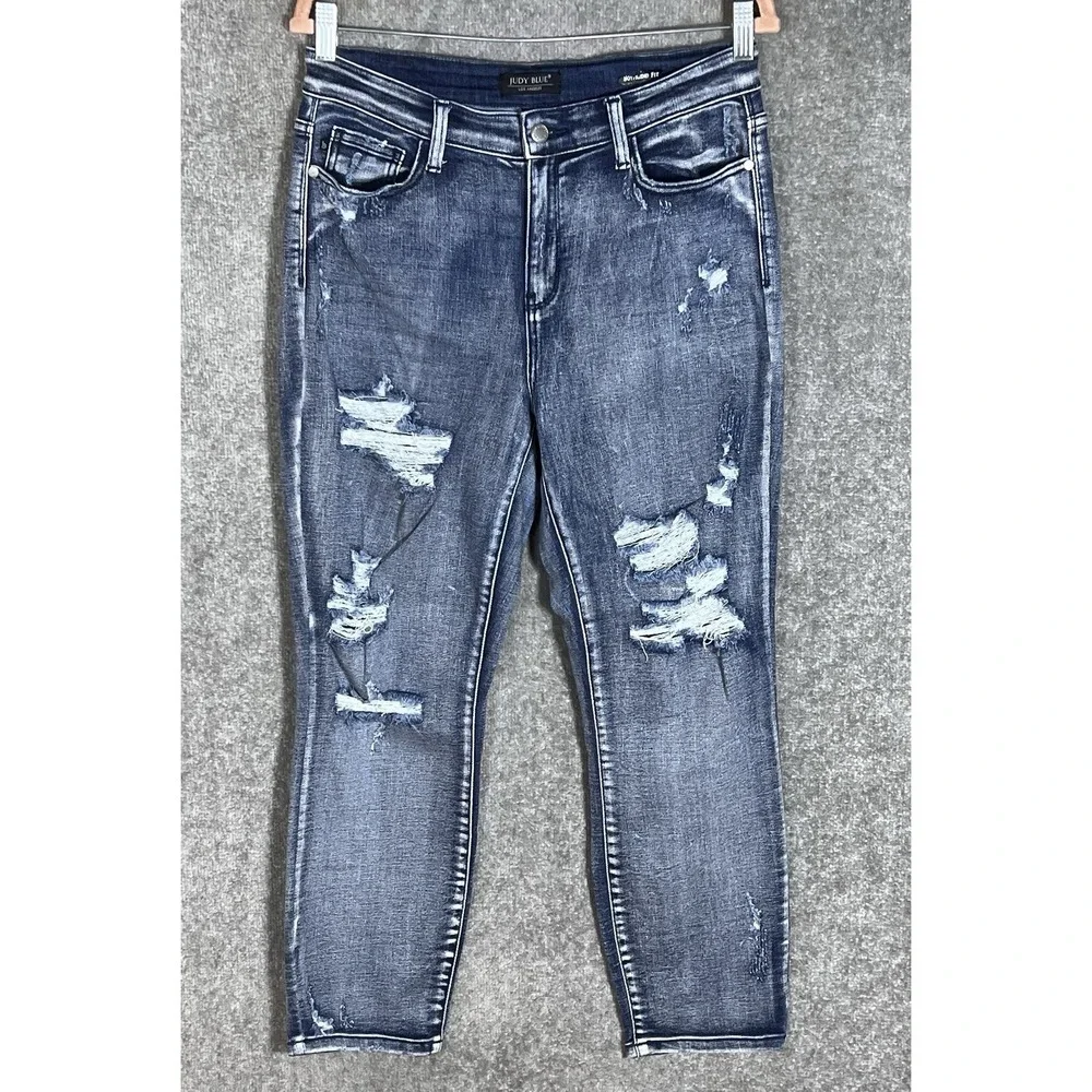 Judy Blue Boyfriend Fit Jeans Womens Juniors Size 9/29 Blue Distressed Stretch